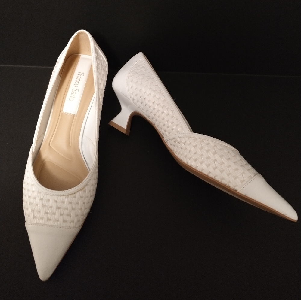 Franco Sarto Womens 6 M Darcy Fabric Pointed Toe Kitten Heel Pump White